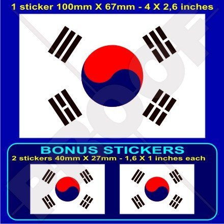 Corea del Sur Bandera daehan minguk hanguk coreano 4 (100 mm) Bumper de vinilo adhesivo, adhesivo x1 + 2 Bonus