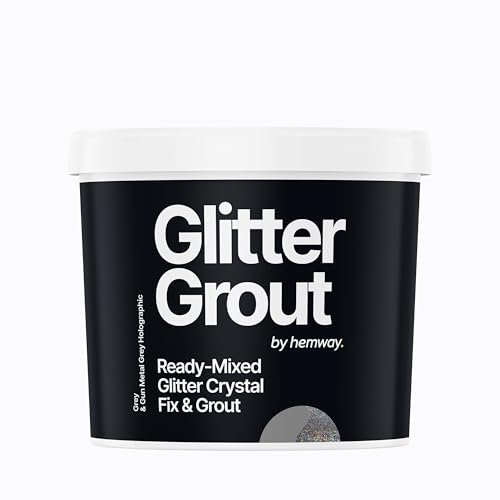 Hemway 2.5 L / 4.5 kg Gun Metal Grey Holographic Glitter with Grey Grout | Ready Mixed & Easy to Use | Suitable for Kitchen & Bathroom | Waterproof & Mould Resistant | Non-Toxic & Cruelty Free