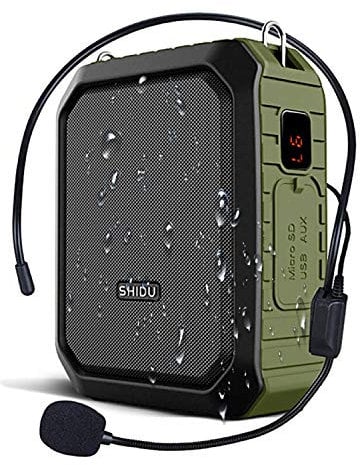 Portable Voice Amplifier, SHIDU Personal Voice Amplifier 18W with Wired Microphone Headset Waterproof Bluetooth Speaker Rechargeable PA System for Outdoors,Teachers,Shower,Beach,Tour Guide