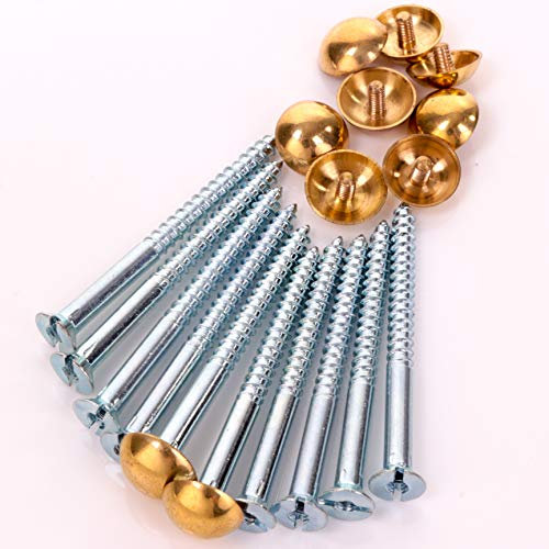 10x Mirror Screws - 50mm Threaded Bolt Screws with Brass Plated Dome Caps