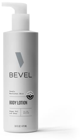 Bevel All Day Body Lotion for Men with Shea Butter and Argan Oil, Lightweight Formula Softens and Smoothes Skin, 16 Oz
