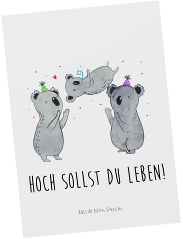 Mr. & Mrs. Panda Postkarte Koalas Geburtstag - Geschenk, Happy Birthday, kunstkarte, Feier, Grußkarte, Ansichtskarten, Geburtstage, bildkarte, Postkarten
