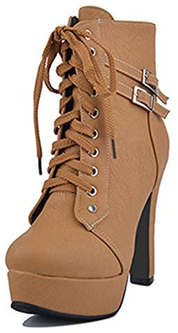 Smilice Damen Stiefeletten mit Absatz Plateau Stiefeletten mit Nieten (Apricot, 43 EU)