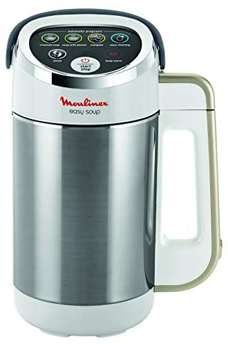 Moulinex Blender chauffant, Mixeur soupe, Puissance 1000 W, Capacité 1,2 L, 5 programmes automatiques, Double paroi, Maintien au chaud 40 min, Livret recettes, Easy Soup, Inox LM841B10