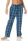 Amazon Essentials Herren Gewebte Straight-Fit Pyjamahose Mit Taschen, Blau Grün Großes Karo, L