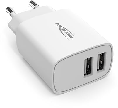 ANSMANN Caricatore USB a 2 porte 2,4 A, con controllo di ricarica Smart-IC, alimentatore particolarmente adatto per iPhone, Samsung Galaxy, Huawei, Xiaomi, Tablet, GoPro, e-book reader, ecc.