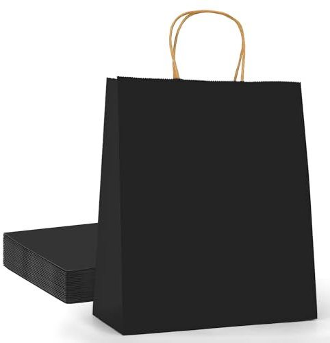 Weifeng Geschenktüten,Papiertüten mit Henkel,Papiertüten Schwarz (18 Stück 130GSM Papier,30x23x12cm)