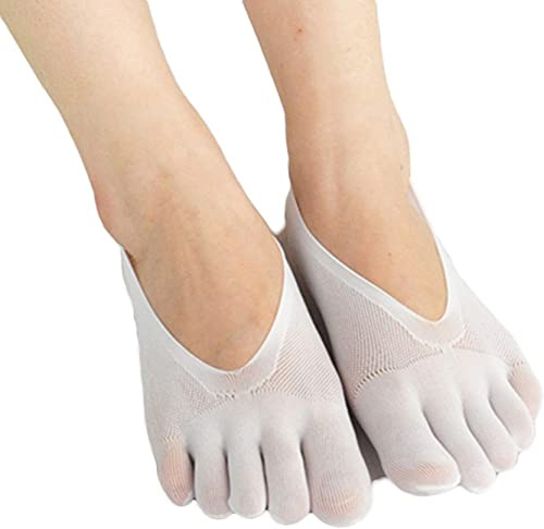 5 paia di calzini ortopedici a compressione per donne, calzini per le dita dei piedi traspiranti a cinque dita separate con linguetta in gel, calzini corti invisibili, bianco, 36-42