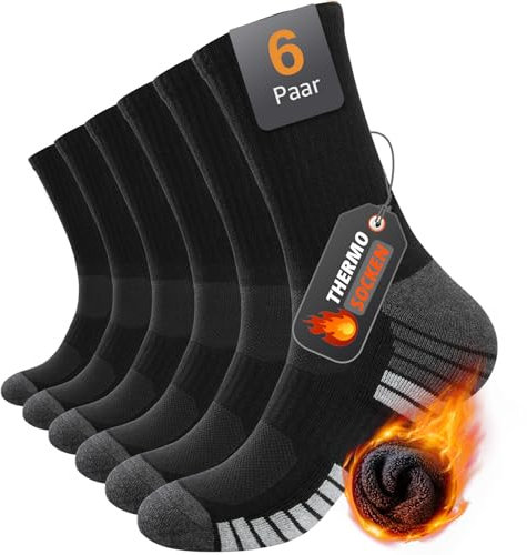 TIBISI Verdickte lange Socken, Wandersocken, Arbeitssocken, Sportsocken, Tennissocken, Laufsocken Baumwolle Komfort Atmungsaktiv, Unisex-Stil, 6er-Pack