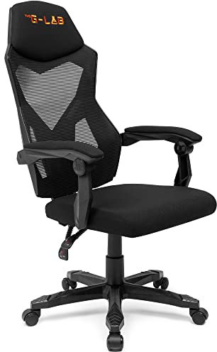 The G-Lab K-Seat Rhodium ATOM Chaise Gaming en Maille Respirante, Chaise de Bureau Ergonomique Confortable, Appui-Tête Rembourré, Dossier Inclinable jusqu’à 120°, Poids max 120kg - New (Noir)