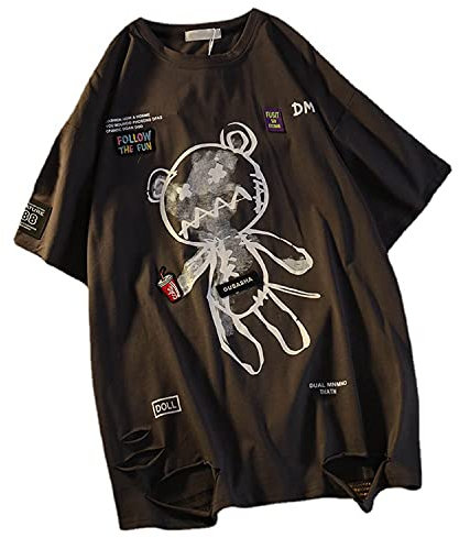 Frauen Gothic T-Shirt Y2K Harajuku Grafik Tops Baumwolle Anime Kleidung (Dunkelgrau, M)