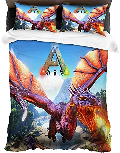 ANSSON ARK:Survival Evolved Kinder Bettwäsche 135x200cm,Dragon Weiche Bettbezug + 2 Kissenbezug 80x80,ARK Mikrofaser Bettwäsche-Sets (Single 135x200, ARK1)