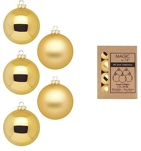 Weihnachtskugeln Glas 3cm x 24 Stück in Kartonbox Christbaumkugeln klein Inkagold