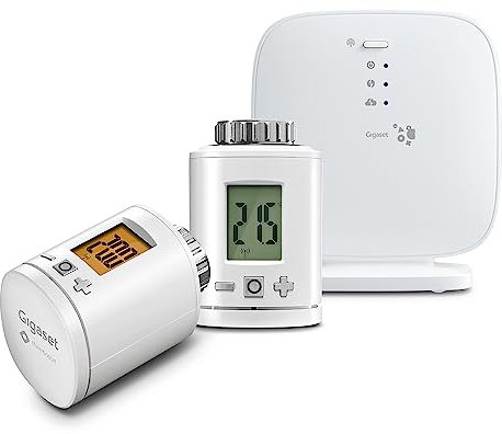 Gigaset Heating Pack ONE X - Thermostat-Set für eine intelligente Heizungssteuerung - spart Heizkosten - mit 2 Thermostaten und Basisstation programmierbare Temperatur - App Steuerung, weiß