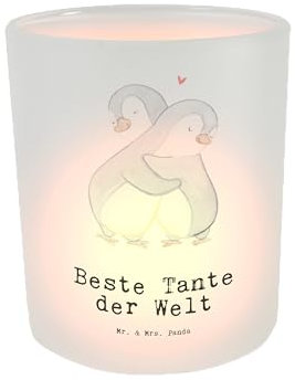 Mr. & Mrs. Panda Kerze Tante - Geschenk, Teelichter, Neffe, Paten Tante, Glas Windlicht, Bedanken, Familie, Windlicht Glas, Geburtstagsgeschenk,