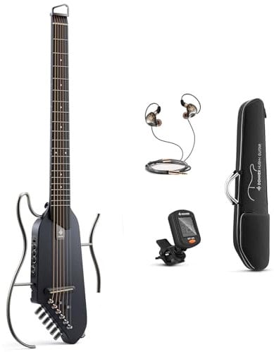 Donner HUSH-I Guitar For Travel - Portable Ultra-Light and Quiet Performance Headless Acoustic-Electric Guitar, Maple Body with Removable Frames, Gig Bag, and Accessories
