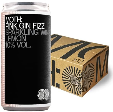 MOTH: Pink Gin Fizz Cocktails Ready To Drink Pre-Mixed Cans, 12 x 200ml, 10% ABV - Pink Gin, Fizz and Lemon, Premium Quality Bar Strength