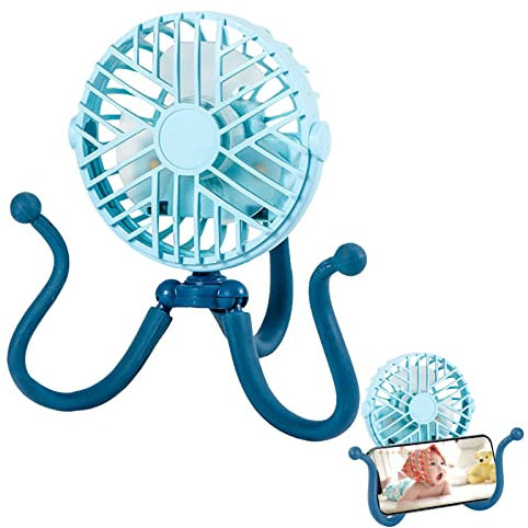Ventilador para Bebé, Ventilador Portátil Mano, Viento Fuerte Ultra Silencioso Ventilador Personal Recargable con TrípoPulpo Flexible Giratorio 360° para Asiento Coche Cuna