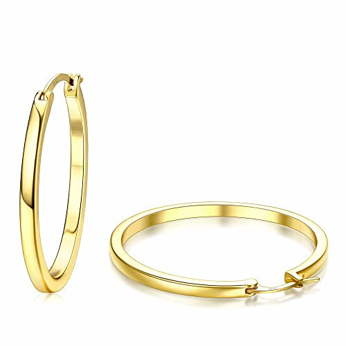 ADRAMATA Silber Creolen für Damen Herren 14K Vergoldete Huggie Creolen Ohrring Hypoallergene Creolen für Damen Gold-40MM