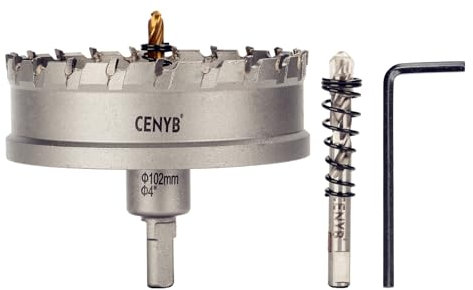 CENYB 4 Zoll, 102mm Lochsäge Hartmetall-Bohrer mit Wolframkarbidspitzen und 2 Titan-beschichtete Führungsbohrer, geeignet für Aluminiumlegierungen und Edelstahl.
