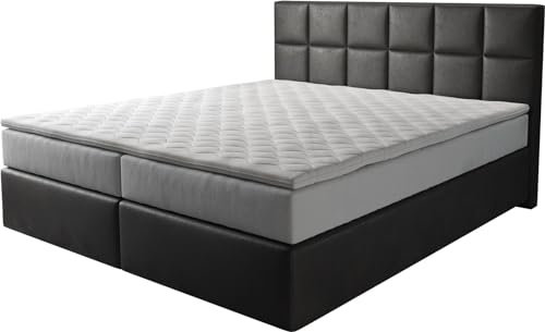 DELIFE Boxspringbett Dream-Fine Mikrofaser Anthrazit Vintage 180x200 cm TFK Matratze u. Topper