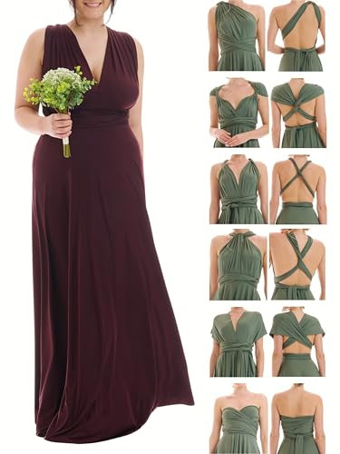 Juvell Brautjungfernkleid Curvy - Brautjungfernkleid lang - Plus Size Maxi-Kleid - Wickelkleid Curvy - Hochzeit-Abiball - festliches Multiway-Kleid - 1000-C (46-50, Mauve)