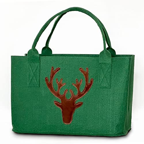casamia Filztasche Shopper mit Schriftzug von Herzen grau o. Hirschkopf grün Farbe grün mit Hirschkopf