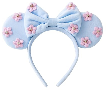 KARETT Serre-tête avec oreilles de souris et nœud en perles scintillantes pour fête, décoration de princesse, cosplay, costume bleu ciel