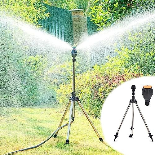 Regner Stativ, teleskop regner Rasensprenger, Sprinkler mit 360-Grad-Drehung, Impulsregner Mit Stativ, Teleskopstativsprinkler Für Große Flächen, Hof, Garten, Rasen