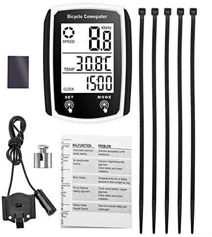 Fahrradcomputer Tacho Kilometerzähler Kabelgebundener Fahrradtacho Englisch LCD Display Wasserdicht Kilometerzähler Geeignet für Mountainbikes Weiß