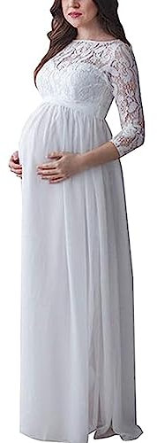 Miolasay Vestido de maternidad para fotografía, de gasa, con hombros descubiertos, elegante, con abertura frontal, vestidos largos de embarazo para sesión de fotos, B-blanco, S