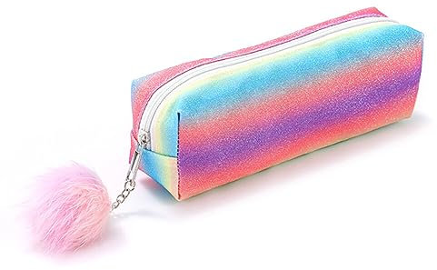 Glitzer Glänzend Federmäppchen Mädchen Teenager,Bleistift Tasche mit Pompons,Pailletten Pencil Case als Stift Etui Kosmetiktasche,Reißverschluss Mäppchen Stiftetasche Federtasche für Mädchen Frauen