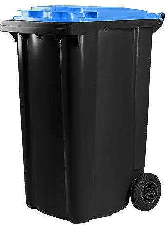 Bauer Mülltonne mit 2 Rädern und Deckel, Müllgroßbehälter, Abfalltonne, Mülleimer, Volumen: 240 Liter, Farbe: Grau/Blau, Größe: 1092 x 578 x 734 mm