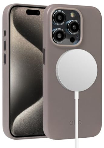 alto Magnetische Lederhülle entworfen für iPhone 15 Pro, CLOP Serie Drop Protective Premium Handmade Italian Leather Phone Case (Cement Gray)