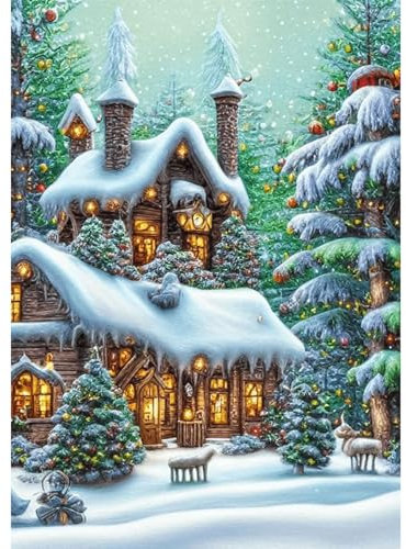 RICUVED Winter Diamond Painting Erwachsene, 5D Weihnachten Diamant Painting Bilder Erwachsene, DIY Diamond Painting Bilder Häuser Diamant Malerei Set für Wanddekoration 30x40cm