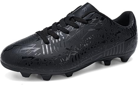 GWMDKI Football Shoes for Boys Girls FG/AG Soccer Athletics Training Shoes Profession Competition Teenager Indoor Outdoor Cleats Sneakers All Black 3UK
