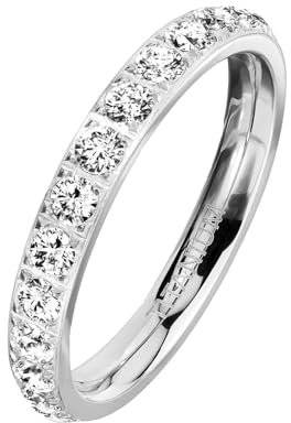 Taffstyle Damen Band Ring Edelstahl Bandring Damenring Trauring Verlobungsring Fingerring Titan Designer Verlobungsring Ehe Fingerring mit kleinen Kristallen Ewigkeitsring Silber Größe 60 (19.1)