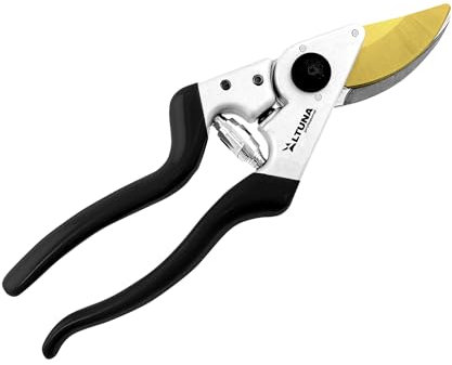 Tijera de Poda a 1 Mano - Modelo T114 - Corte Bypass para Trabajos de Precisión - Resistente y Muy Ligera - Herramienta para un Uso Intenso - Fabricada en Titanio Forjado - Altuna