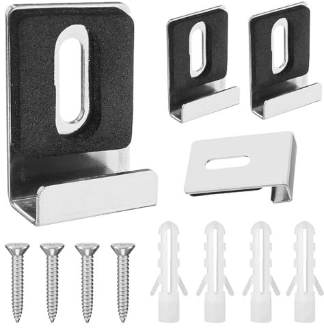 Irikdescia 4 Piezas Soportes para Espejos, Clips de Metal para Espejos con Tornillo, Clips para Colgar Espejos Antideslizantes, Clips de sujeción Grandes y Pesados, para Vidrio, Espejos sin Marco