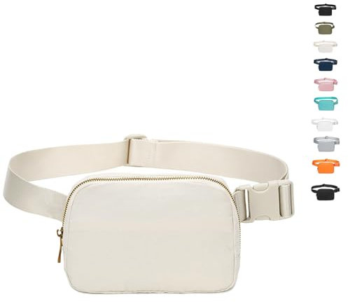 Uwiyo Bauchtasche Damen, Gürteltasche Herren, Frauen Nylon Hüfttaschen Crossbody Bag Umhängetasche kleine Brustbeutel mit verstellbarem Riemen für Sport Laufen Reise Fahren Wandern (Beige)