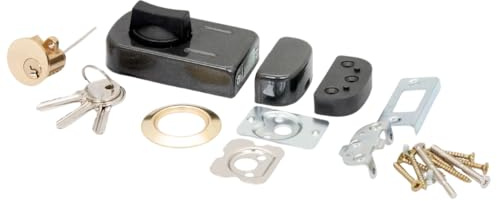 pokm toolsmarket - SET Graphit Kastenschloss für Türen + Zylinder + 3 Schlüssel für Türenstärke 30–65 mm, Dornmaß 50/60 mm, Mit Knauf, Zusatzschloss Zylinderschloss Ersatzschloss, EU-QUALITÄT
