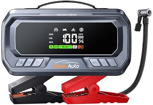 YaberAuto 10-in-1 Booster Batterie Voiture 6000A, PD 65W, Compresseur 160PSI, 26800mAh, 600LM LED, Grand Écran Démarreur Batterie, avec Jump Starter Câble Rallongé pour(Tous Gaz ou 12L Diesel)
