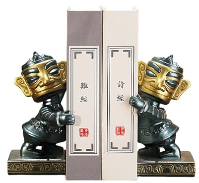Lot de 2 serre-livres vintage en bronze Sanxingdui, serre-livres en résine avec figurine de soldat Sanxingdui, serre-livres antidérapants en bronze artisanal, statues Sanxingdui, ornement(Color:Bronze