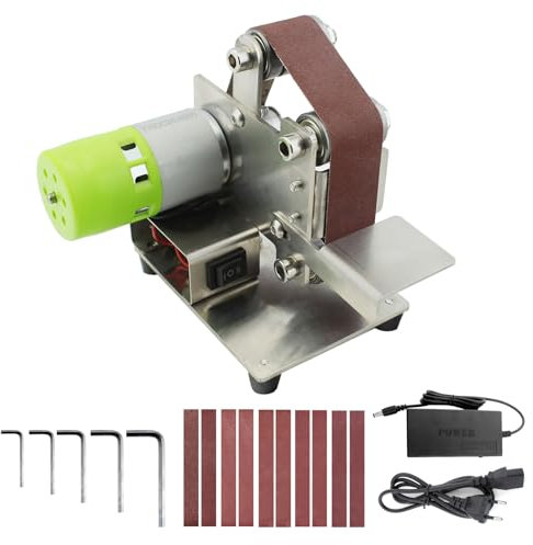 Mulcort Mini ponceuse à bande ponceuse électrique polisseuse rectifieuse 7 vitesses variables avec 10 bandes de ponçage pour polir le bois acrylique métal (taille de la ceinture: 30 * 330 mm)