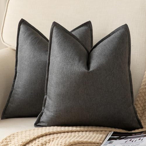 Yaertun 2er Set Leinen Reine Farbe dekorative Kissenbezug Moderne Kissenbezüge Schlafzimmer Sofa Wohnzimmer Dekokissen Bett Kissenhülle Sofakissen 50 x 50 cm Dunkelgrau