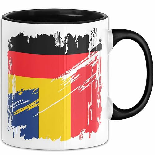 Trendation Rumänien Deutschland Flagge Halb Deutscher Halb Rumäne Fußball Germany 2024 Europa Romania (Schwarz)