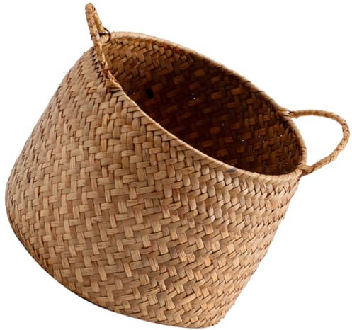 Kichvoe 1pcs Seagrass Basket Woven Woven Seagrass Belly Basket Material Sea Grass Baskets with Handles Seaweed Round Basket for Storage Plant Pot Basket and Laundry