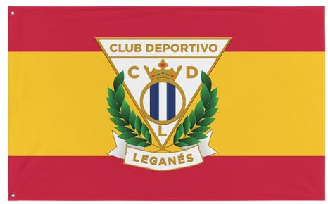 Gemelolandia | Bandera de Fútbol de Leganés con Bandera de España 150x90cm | De Fútbol, de Deportes, para los amantes del Deporte, decoración de espacios
