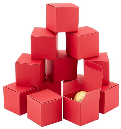 PH PandaHall 30pcs Mini Papier Box Rote Papierverpackungsbox Faltbare Karton Ohrring Ring Winzige Treat Favor Schmuck Boxen für Party Hochzeit 4x4x4cm