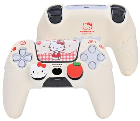 Kuitmor Juego de funda protectora de silicona para mando de PS5, antideslizante, bonita carcasa protectora para PlayStation 5 Dualsense Controller con 2 tapas de agarre para el pulgar y 2 calcomanías